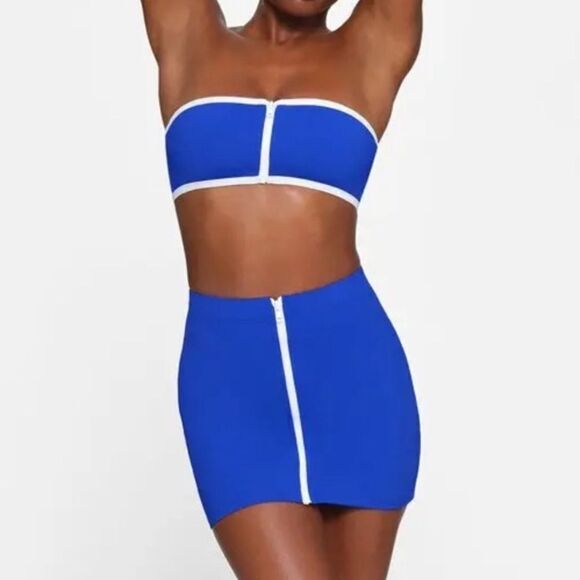 NWT SKIMS Sporty Zipper Swim Cobalt Blue Mini Swim Bottom Skirt - Picture 1 of 6